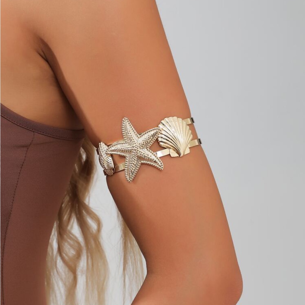 1 Pc Metal Starfish Shell Decor Upper Arm Cuff For Women Summer Vocation Beach